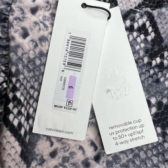 Calvin Klein Blush Snake High-Neck Halter One-Piece Swimsuit - Picture 10 of 10